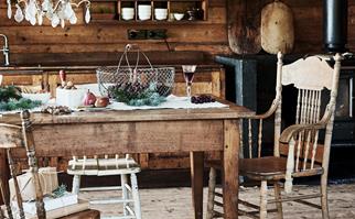 Rustic timber dining room decorated simply for Christmas