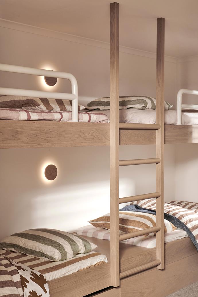 "The owners were keen to build in as many beds as possible, so a bunk room was the answer," says Georgina. Bedding by [Society of Wanderers](https://societyofwanderers.com/|target="_blank"|rel="nofollow").