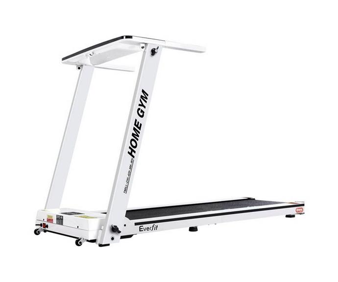 **[Everfit electric treadmill M6-WH in white, $431.96, Bunnings](https://www.bunnings.com.au/everfit-electric-treadmill-m6-wh-420mm-belt-12kmh-fully-foldable-compact-white_p0184284|target="_blank"|rel="nofollow")**
<br>
The Everfit electric treadmill is an affordable option for those who never use the incline function and couldn't care less about bells and whistles. At under $500, this treadmill packs a punch with 12 training programs, powerful motor and a soft grip handlebar. 
<br>
**[SHOP NOW](https://www.bunnings.com.au/everfit-electric-treadmill-m6-wh-420mm-belt-12kmh-fully-foldable-compact-white_p0184284|target="_blank"|rel="nofollow")**
