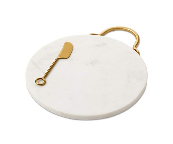 **[Summertime White and Gold Marble Cheese Set, $34.99, Adairs](https://www.adairs.com.au/homewares/home-decor/adairs/summertime-white-and-gold-marble-cheese-set/|target="_blank"|rel="nofollow")**<br>
Classic in style, this round marble cheese set will take pride of place in your kitchen – even when you're not using it.