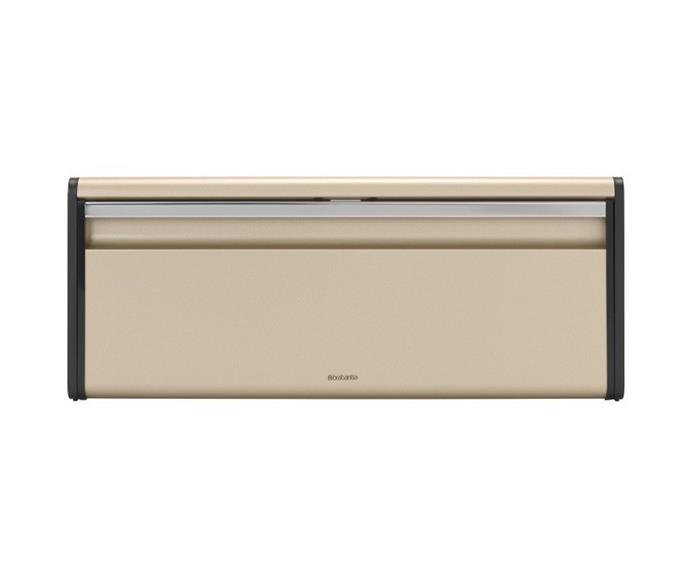 **[Brabantia fall front bread bin in champagne, $114.95, Catch.com.au](https://www.catch.com.au/product/brabantia-fall-front-bread-bin-champagne-6575894|target="_blank"|rel="nofollow")**
<br>
Whether you like to [bake your own bread](https://www.homestolove.com.au/bread-makers-21254|target="_blank"|rel="nofollow"), or buy it from your favourite bakery - it's important to keep it stored correctly. A bread bin will not only keep a loaf of bread fresher for longer, it will also help to keep your kitchen benches free from crumbs and clutter. Brabantia's bread bin is roomy on the inside (reviews say it can easily accommodate two loaves) and a magnetic seal that will keep the door closed. Made in Belgium.
<br>
**[SHOP NOW](https://www.catch.com.au/product/brabantia-fall-front-bread-bin-champagne-6575894|target="_blank"|rel="nofollow")**