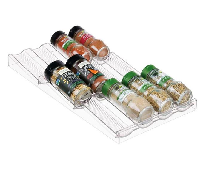 **[Interdesign spice drawer organiser, $19.95, Catch.com.au](https://www.catch.com.au/product/interdesign-linus-drawer-spice-holder-organiser-3283104/|target="_blank"|rel="nofollow")** 
<br>
Dried herbs and spices are the key to creating delicious, tasty food. So put the flavour back into your food by getting all of the spice jars that have been pushed to the back of the cupboard and onto a neatly organised rack. This design fits most standard store-bought spices (so there's no need to decant everything into jars) and can be popped in a drawer for easy access.
<br>
**[SHOP NOW](https://www.catch.com.au/product/interdesign-linus-drawer-spice-holder-organiser-3283104/|target="_blank"|rel="nofollow")**