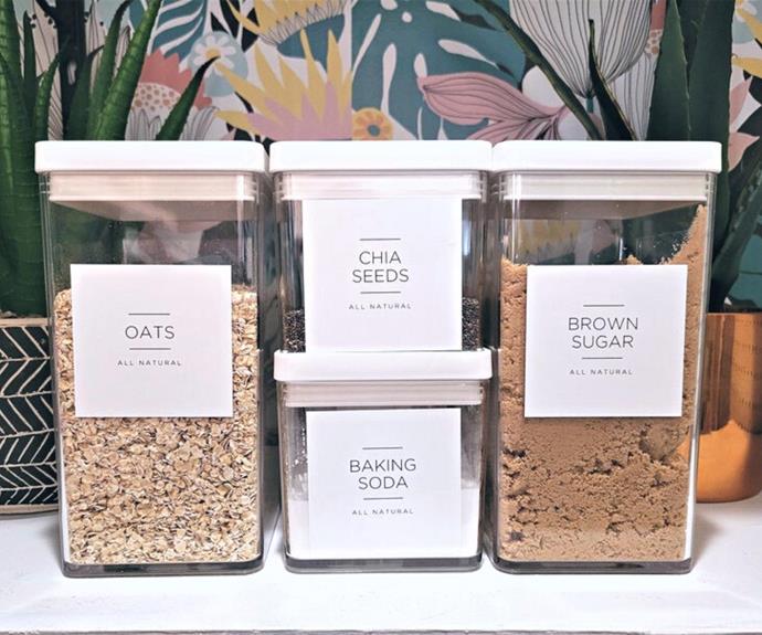 **[Minimalist pantry kitchen labels, from $10, Etsy](https://www.etsy.com/au/listing/883384596/pantry-kitchen-labels-modern-natural|target="_blank"|rel="nofollow")**
<br> 
Pair a new set of pantry storage containers with pretty and purposeful labels. This set from Etsy features a minimal, easy-to-read design that will make finding the right ingredients a breeze. You can select a pack of several standard labels or completely customise your order for an extra fee.
<br> 
**[SHOP NOW](https://www.etsy.com/au/listing/883384596/pantry-kitchen-labels-modern-natural|target="_blank"|rel="nofollow")**