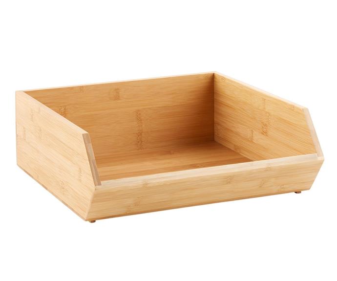 **[Stackable bamboo storage bins, from $9.99, The Container Store](https://www.containerstore.com/s/kitchen/pantry-organizers/stackable-bamboo-storage-bins/12d?productId=11012163|target="_blank"|rel="nofollow")**
<br>
These multi-purpose storage bins from The Container Store come in a range of widths and depths. The stackable design means you can customise the configuration to suit your pantry and maximise both the depth and height of each pantry shelf. Made from bamboo, an easily renewable material. 
<br>
**[SHOP NOW](https://www.containerstore.com/s/kitchen/pantry-organizers/stackable-bamboo-storage-bins/12d?productId=11012163|target="_blank"|rel="nofollow")**