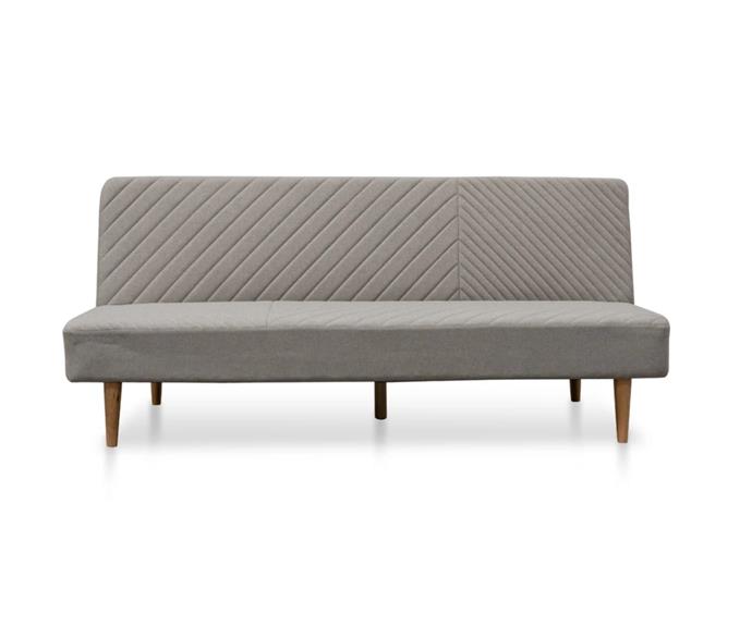 [**Abigail 3 Seat Sofa Bed Light Grey, $659, Interiors Online**](https://interiorsonline.com.au/products/abigail-3-seat-sofa-bed-light-grey|target="_blank"|rel="nofollow") 

Drawing inspiration from '60s design, the Rio sofa bed from Interiors Online is upholstered in a durable soft fabric and has tapered wooden legs that are sure to keep the sofa bed in tip-top shape as time passes. The bed set-up also features 3 incremental positions, so how's that for comfort? **[SHOP NOW.](https://interiorsonline.com.au/products/abigail-3-seat-sofa-bed-light-grey|target="_blank"|rel="nofollow")**
