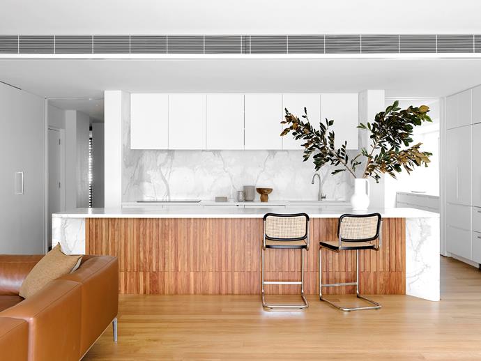 On any given Sunday, dinner at Margaret and Richard's is attended by as many as 15 people. The new open-plan timber and marble kitchen is designed for entertaining.