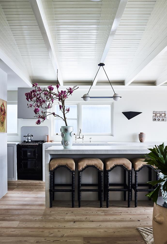 Layers of Venetian plaster create a smooth finish on the kitchen benchtops in [Tamsin Johnson's coastal home in Sydney](https://www.homestolove.com.au/tamsin-johnson-coastal-sydney-home-23328|target="_blank").