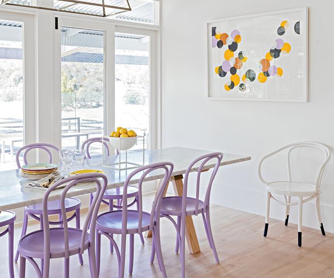 purple dining chair in living room 