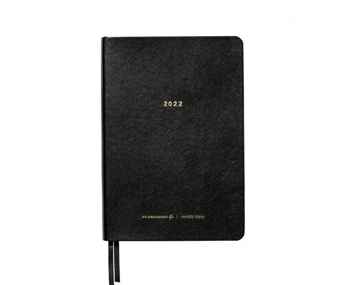 **[2022 weekly diary with gold foil, $45, An Organised Life](https://www.anorganisedlife.com/collections/2022-collection/products/2022-weekly-diary-black-with-gold-foil|target="_blank"|rel="nofollow")**