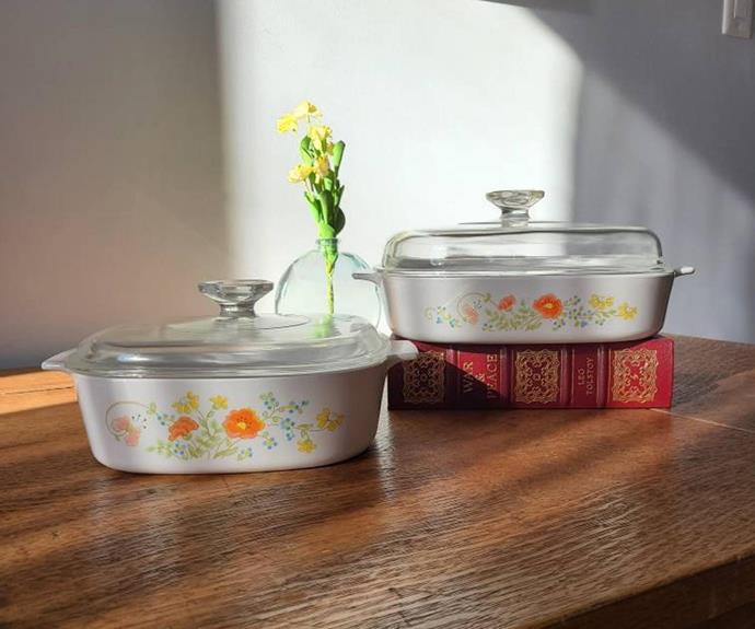 The rare Wildflower pattern is one of the most coveted CorningWare patterns. This set is available to buy via [Etsy](https://www.etsy.com/au/listing/907695626/vintage-corning-ware-wildflower-pattern|target="_blank"|rel="nofollow").