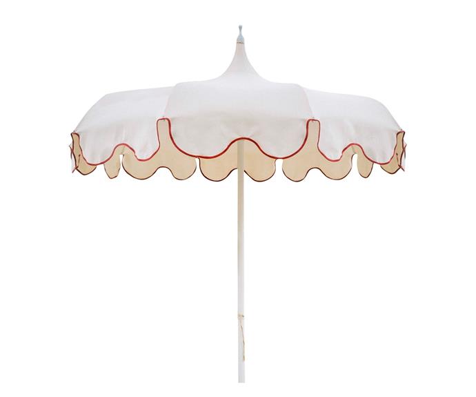 **[Ombrellone Visconti custom umbrella, from $997, Issimo](https://issimoissimo.com/prodotto/ombrellone-torre-made-to-order/|target="_blank"|rel="nofollow")**

Truly live la dolce vita lazing in the garden or by the pool under an made-to-order ombrellone by Italian brand Issimo. These whimsical umbrellas feature soft shape flounces, and come in ecru with red trimming and blush with white trimming. **[SHOP NOW.](https://issimoissimo.com/prodotto/ombrellone-torre-made-to-order/|target="_blank"|rel="nofollow")**
