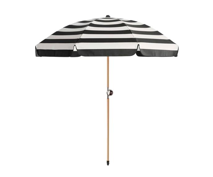 **[Luxury Chaplin beach umbrella, $450, Basil Bangs](https://basilbangs.com/products/chaplin-stripe-beach-umbrella|target="_blank"|rel="nofollow")** 

Although vintage-inspired, the Chaplin is a summertime staple that will stand the test of time. Featuring timeless black and white stripes, a responsibly sourced hardwood pole and a 1.8m wide canopy, you'll be lounging on the beach in all shades of cool. **[SHOP NOW.](https://basilbangs.com/products/chaplin-stripe-beach-umbrella|target="_blank"|rel="nofollow")**
