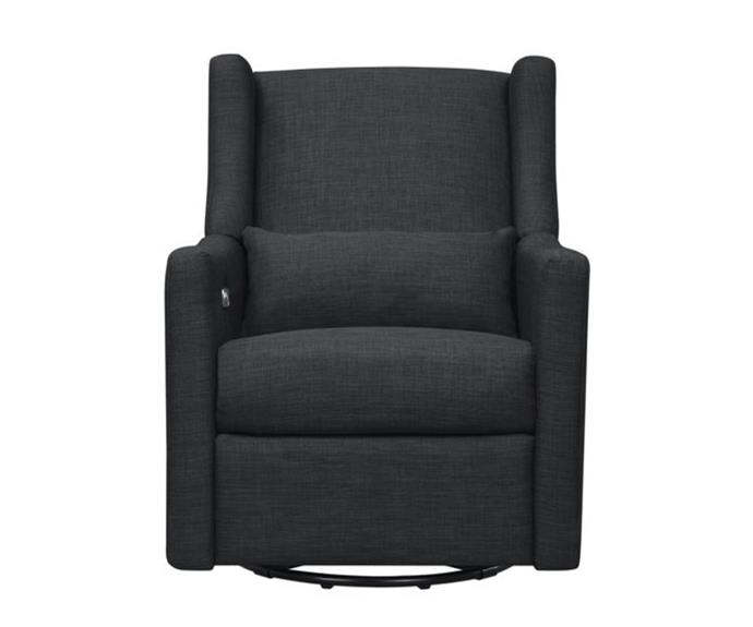 **[Kiwi electronic swivel recliner and glider in coal, $1299, Design Kids](https://www.designkids.com.au/products/kiwi-electronic-recliner-swivel-glider-with-usb-port-coal|target="_blank"|rel="nofollow")**
<br> 
Let's be real, feeding a baby can take a long time and while the experience is magical, sometimes it's just … a bit boring. The Kiwi chair by Babyletto will not only keep you and bub feeling comfortable, but also entertained. The built-in charging points will ensure you're never left with a dead phone battery so you can stream your favourite shows while you get the job done. The push-button recline function also makes the chair easy to open and close without disturbing your sleeping baby.