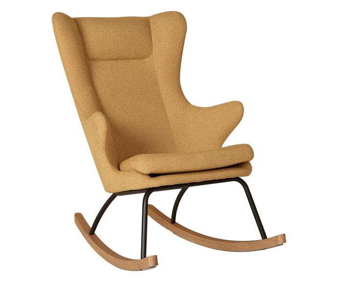 **[Quax Deluxe rocking chair, $799, Zanui](https://www.zanui.com.au/Quax-Deluxe-Rocking-Chair-188139.html|target="_blank"|rel="nofollow")**
<br>
The stylish yet simple design has made the Quax rocking chair a popular option for new parents. Polyester upholstery is easy to clean and the polyurethane padding (and extremely high back) provides plenty of comfort and support. This chair also comes with a 2-year manufacturer's warranty. Available in black, clay, sand grey and saffron.