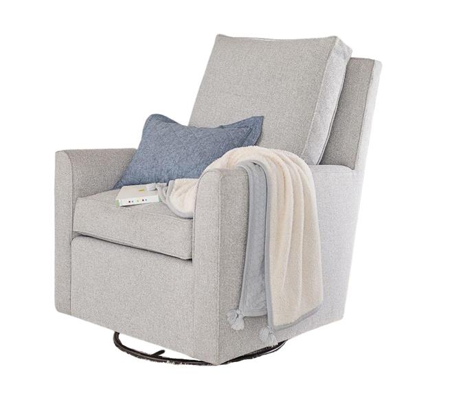 **[Bedford swivel glider and ottoman, $1249, Pottery Barn Kids](https://www.potterybarnkids.com.au/bedford-swivel-glider-ottoman|target="_blank"|rel="nofollow")**
<br> 
The Bedford Chair is a well-constructed and elegant nursery chair that features down-blend cushions, an engineered wood frame and a smooth swivel and glide experience. The fabric is made from a linen blend which is easy to keep clean, while the simple silhouette is bound to look at home in any room no matter your chosen style. The chair comes with a matching ottoman (not pictured). 