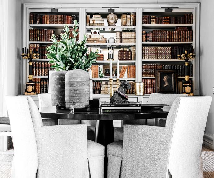 dining room with bookshelf