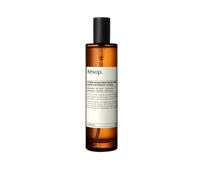**[Cythera Aromatique Room Spray 100mL, $63, THE ICONIC](https://www.theiconic.com.au/cythera-aromatique-room-spray-100ml-1152108.html|target="_blank"|rel="nofollow")**

When fashion favourites Aesop launched three room sprays we were not surprised to find them as perfectly perfumed as their signature creams. Plus, their signature amber glass canister are definitely easy on the eye and a perfect fragrance to have handy on your coffee table. **[SHOP NOW.](https://www.theiconic.com.au/cythera-aromatique-room-spray-100ml-1152108.html|target="_blank"|rel="nofollow")** 

