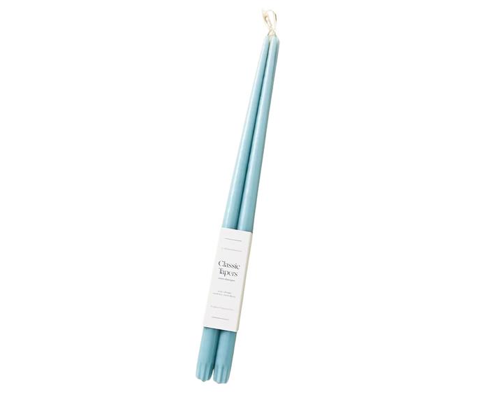 **[Classic taper candles in Celestine - set of 4, $26 (USD), Anthropologie](https://www.anthropologie.com/shop/18-classic-taper-candles-set-of-42|target="_blank"|rel="nofollow")**