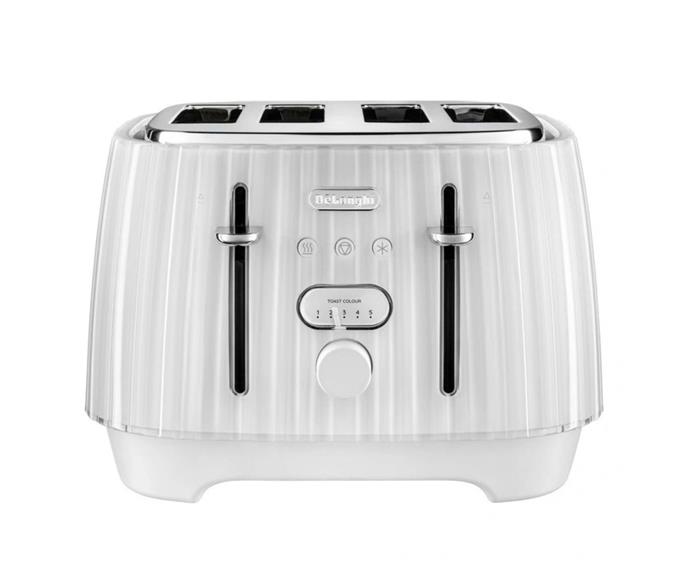 **[Delonghi Ballerina 4 slice toaster in opaline white, $149, Myer](https://www.myer.com.au/p/delonghi-ballerina-4-slice-toaster-opaline-white-ctd4003w|target="_blank"|rel="nofollow")**

Combining Italian Venetian glass with the curving silhouette of a ballerina's skirt, the Ballerina toaster adds a certain elegance to any kitchen counter. Available in three colours, and featuring four wide and deep toasting slots, six progressive browning controls - as well as Bagel, Defrost and Reheat settings - this model is as versatile as they come. **[SHOP NOW.](https://www.myer.com.au/p/delonghi-ballerina-4-slice-toaster-opaline-white-ctd4003w|target="_blank"|rel="nofollow")**