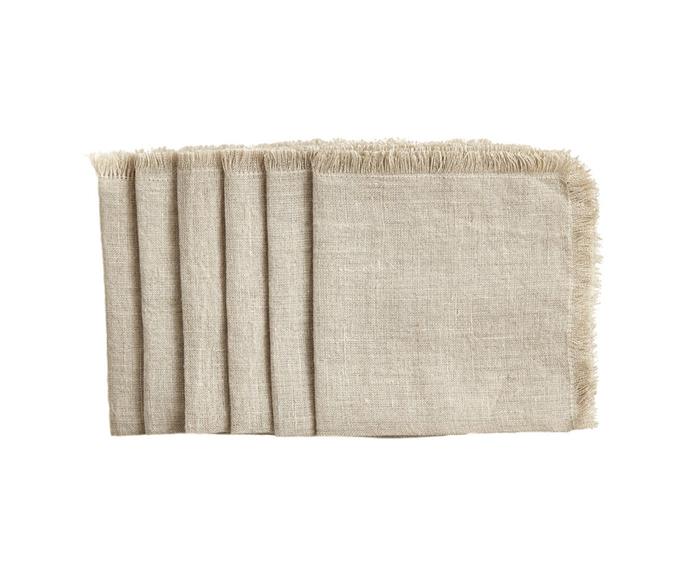 **[SIR/MADAM solid linen square natural cocktail napkins, $149, Amara](https://www.amara.com/au/products/solid-linen-square-natural-cocktail-napkins-set-of-6|target="_blank"|rel="nofollow")**

Emulating farmhouse chic, this six-piece napkin set from Sir/Madam is thoughtfully crafted with 100 per cent linen, and is presented in a muslin pouch. With an artful design inclusion, these cloth napkins also feature hand-sewn buttonholes to protect the shirts and dresses of your guests. **[SHOP NOW.](https://www.amara.com/au/products/solid-linen-square-natural-cocktail-napkins-set-of-6|target="_blank"|rel="nofollow")**