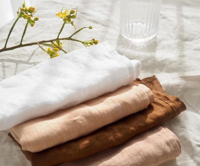 **[Pure French linen napkin, $8 each, The Sustainable Life Co](https://thesustainablelifeco.com.au/products/100-linen-table-napkins-oatmeal|target="_blank"|rel="nofollow")**

These stonewashed pure French linen napkins from sustainable Melbourne brand TSL are a luxurious pick for any home dining occasion. As each napkin comes on their own, you can either mix and match shades for an eclectic look - or opt for a single shade if you prefer more classic decors. **[SHOP NOW.](https://thesustainablelifeco.com.au/products/100-linen-table-napkins-oatmeal|target="_blank"|rel="nofollow")**