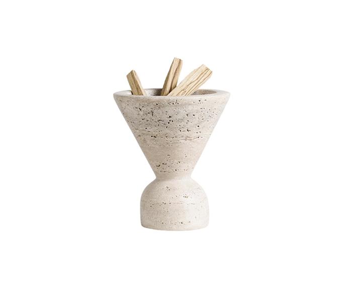 **[Neue Void incense burner, $299.95, Addition Studio](https://www.additionstudio.com/product/neue-void-incense-burner/|target="_blank"|rel="nofollow")**<br>
Built to hold both both slim and larger-form (such as Palo Santo) incense, the Neue Void's funnel shape is crafted from natural stone, giving it a truly organic appearance. **[SHOP NOW](https://www.additionstudio.com/product/neue-void-incense-burner/|target="_blank"|rel="nofollow")**