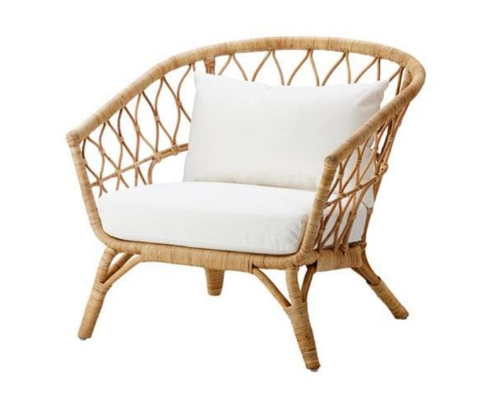 **[STOCKHOLM 2017 cane armchair with cushion, $429, IKEA](https://www.ikea.com/au/en/p/stockholm-2017-armchair-with-cushion-rattan-graesbo-white-s09418008/|target="_blank"|rel="nofollow")**<br> 
IKEA's STOCKHOLM collection has been a hit since it first launched, and this cane armchair is the perfect example of why. Opt to purchase it with or without the cushion, but either way, let it stun in your space. **[SHOP NOW](https://www.ikea.com/au/en/p/stockholm-2017-armchair-with-cushion-rattan-graesbo-white-s09418008/|target="_blank"|rel="nofollow")**. 