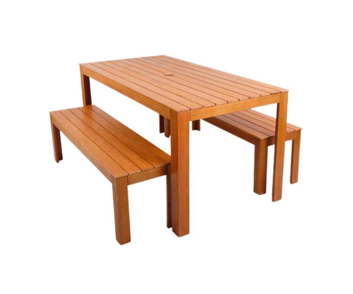 Enjoy all the pleasures alfresco dining has to offer with this **[timber dining set, $159.](https://www.kmart.com.au/product/timber-dining-set/3168322|target="_blank"|rel="nofollow")**