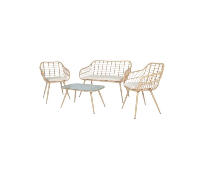 Create the perfect outdoor entertaining area with the **[4 piece woven lounge set, $159.](https://www.kmart.com.au/product/4-piece-woven-lounge-set/3700807|target="_blank"|rel="nofollow")** 
