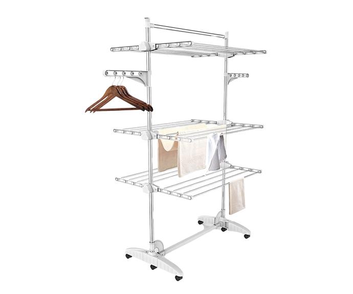 **[Todeco three tier folding clothes airer drying rack, $93.49, Amazon](https://www.amazon.com.au/Todeco-AX-AY-ABHI-88299-Clothes-Drying-Rack/dp/B013TPTEP4/ref=asc_df_B013TPTEP4/?tag=homestolove00-22|target="_blank"|rel="nofollow")**

A one-stop-show for your indoor drying needs, this three-tiered airer features wings for clothing on hangers, wheels and a portable top bar. Laundry day is made a breeze with one of these babies. **[SHOP NOW.](https://www.amazon.com.au/Todeco-AX-AY-ABHI-88299-Clothes-Drying-Rack/dp/B013TPTEP4/ref=asc_df_B013TPTEP4/?tag=homestolove00-22|target="_blank"|rel="nofollow")**