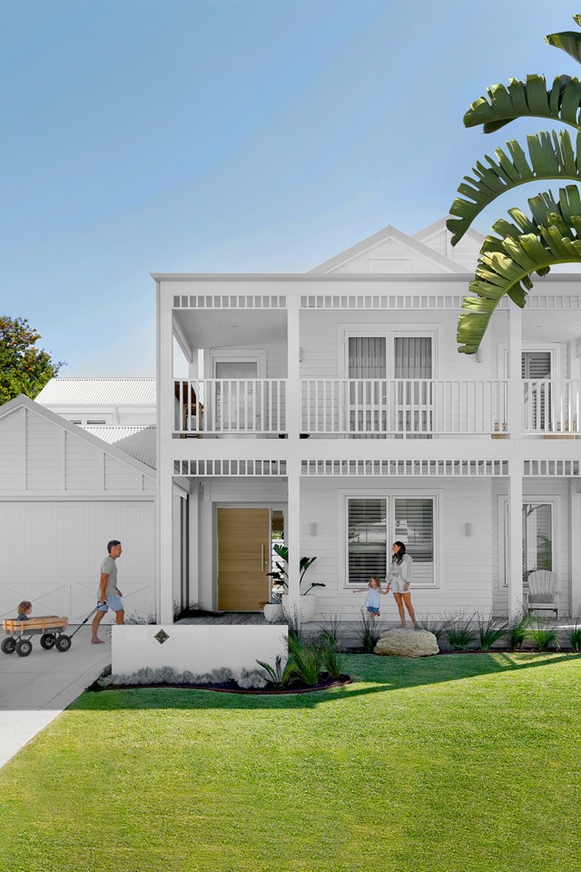 A gabled roofline, batten and board detail and an all-white exterior is a style many Australians have no trouble embracing, including [this laid-back tropical Hamptons home](https://www.homestolove.com.au/laid-back-tropical-hamptons-home-in-wa-23488|target="_blank") in WA.
