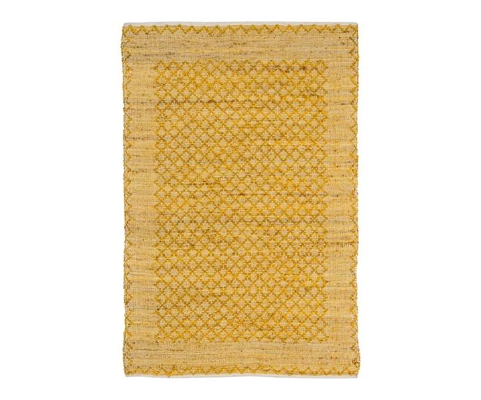 **[Daliah Scandi diamond gold flatweave rug, $240 to $1300, Miss Amara](https://missamara.com.au/products/daliah-scandi-diamond-pattern-gold-flatweave-rug|target="_blank"|rel="nofollow")**

Evoking the warmth of 1970s bohemian styling, this sunflower yellow rug borrows from Scandi design with its simple diamond pattern and bright tones. Woven with eco-friendly and hypoallergenic jute, this piece is ideal for sustainably minded, eclectically styled homes. **[SHOP NOW.](https://missamara.com.au/products/daliah-scandi-diamond-pattern-gold-flatweave-rug|target="_blank"|rel="nofollow")**