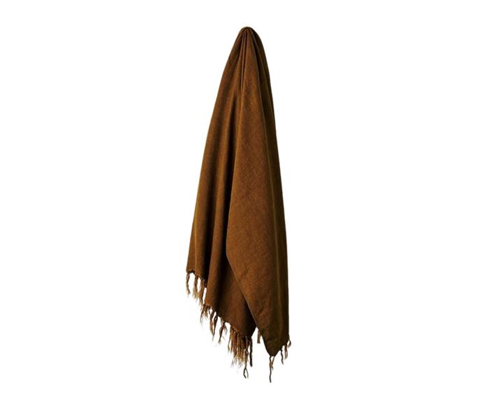 **[Linen fringe throw in tobacco by Aura Home, $149](https://www.theiconic.com.au/linen-fringe-throw-1478814.html|target="_blank"|rel="nofollow")** 
<br>
The perfect thing to throw over the end of your bed or arm of your couch, this tobacco-coloured throw is hand-dyed and woven from pure linen, and also comes in 11 other colours including storm, smoke and syrah. **[SHOP NOW](https://www.theiconic.com.au/linen-fringe-throw-1478808.html|target="_blank"|rel="nofollow").**