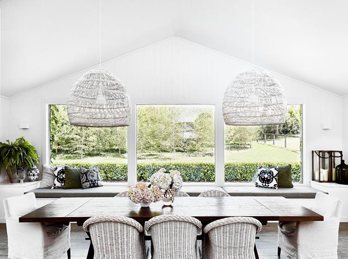 Pendant lights, HK Living. Dining table, Town & Country Style. Dining chairs, all Suzie Anderson Home. Wall lights, Beacon Lighting. [VJ cladding](https://www.homestolove.com.au/why-we-love-timber-vj-panelling-22752|target="_blank") from Mitre 10. Cushions from Weave and Alfresco Emporium.