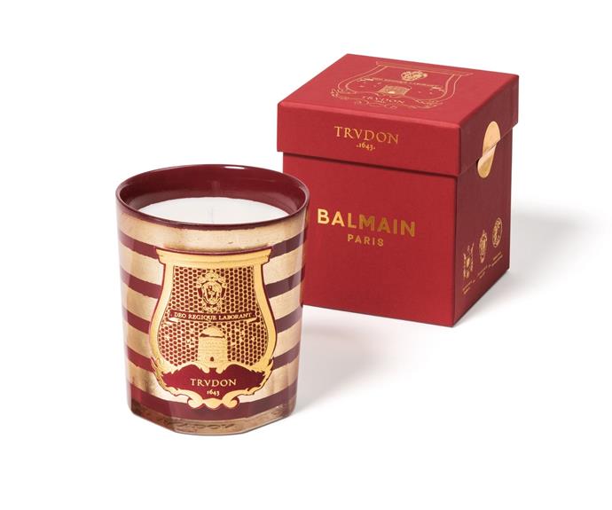 **[Balmain x Trudon limited edition candle, from $250 , Balmain](https://www.balmain.com/au/accessories-candle-balmain-x-trudon-candle_cod22016394jk.html|target="_blank"|rel="nofollow")**<br> 
For a limited time the sought-after Balmain x Trudon scented candle is available in a stunning crimson vessel. Floral flourishes balance more masculine notes of cedarwood and cigar, while the bold decorative stripes are a nod to Balmain's signature Paris runways. Ever opulent, the candle is even available to purchase in a 2.8kg size. **[SHOP NOW](https://www.balmain.com/au/accessories-candle-balmain-x-trudon-candle_cod22016394jk.html?dept=cndls|target="_blank"|rel="nofollow").**