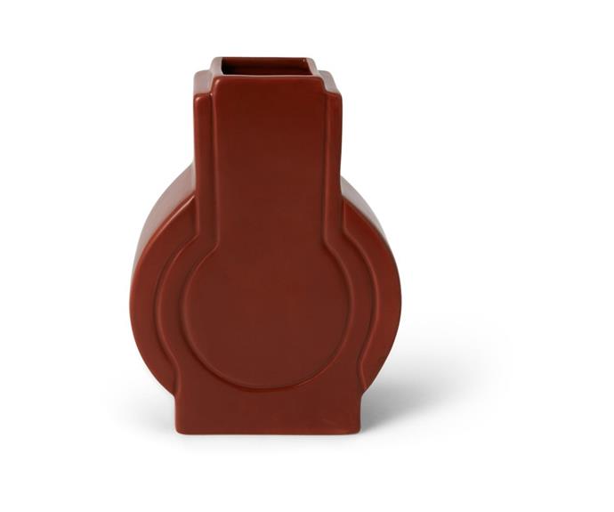 Channelling art deco design, the subtle curves of the [Ceramic round vase, $12](https://www.bigw.com.au/product/house-home-large-ceramic-round-vase-indie-cottage/p/186002|target="_blank"|rel="nofollow") brings a bold, moody pink to the party. Pop in a single leaf for a strong contrast.