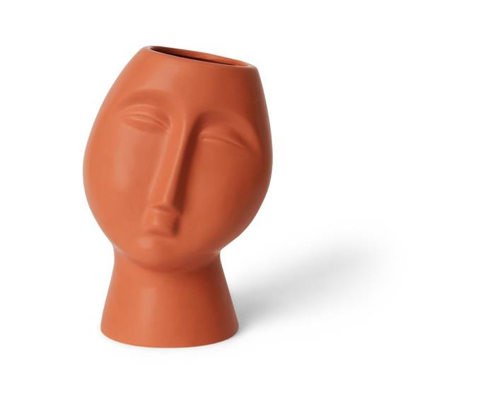 Literally, a nod to abstract art, add the [Face abstract vase in Orange, $14](https://www.bigw.com.au/product/house-home-sunrise-valley-face-abstract-face-vase-orange/p/185971|target="_blank"|rel="nofollow") to your vignette for a pop of contemporary colour.