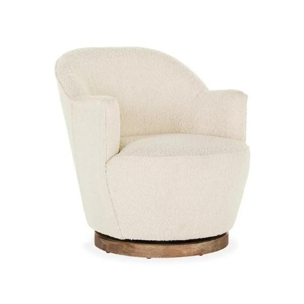 **[Chloe swivel accent chair, $599 (usually $699), Lounge Lovers](https://www.loungelovers.com.au/chloe-swivel-armchair-ivory-boucle|target="_blank"|rel="nofollow")**<br>
While textured and warm in aesthetic, Chloe's slim design and swivel ability makes it a functional addition suited to more petite living spaces and rooms. **[SHOP NOW](https://www.loungelovers.com.au/chloe-swivel-armchair-ivory-boucle|target="_blank"|rel="nofollow")**