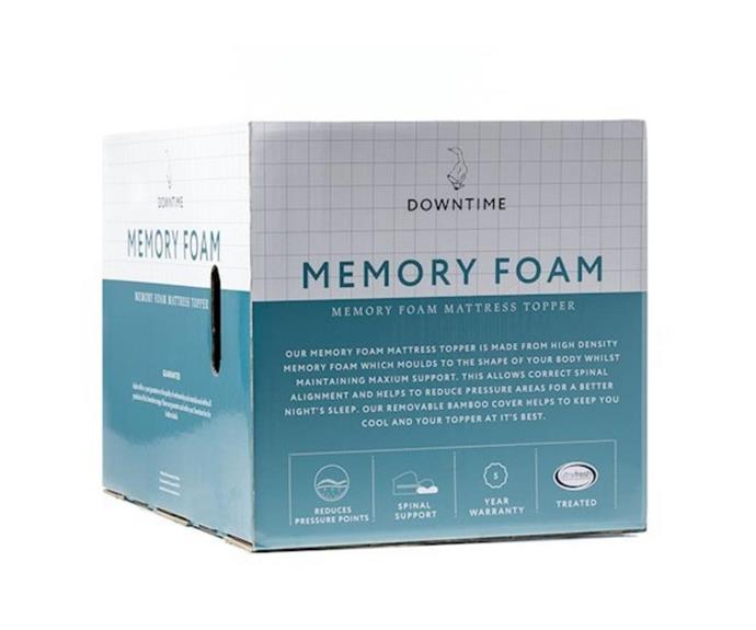 **[Downtime memory foam topper, from $202.99 (usually $289.99), Adairs](https://www.adairs.com.au/bedroom/mattress-topper/downtime/memory-foam-topper/|target="_blank"|rel="nofollow")**