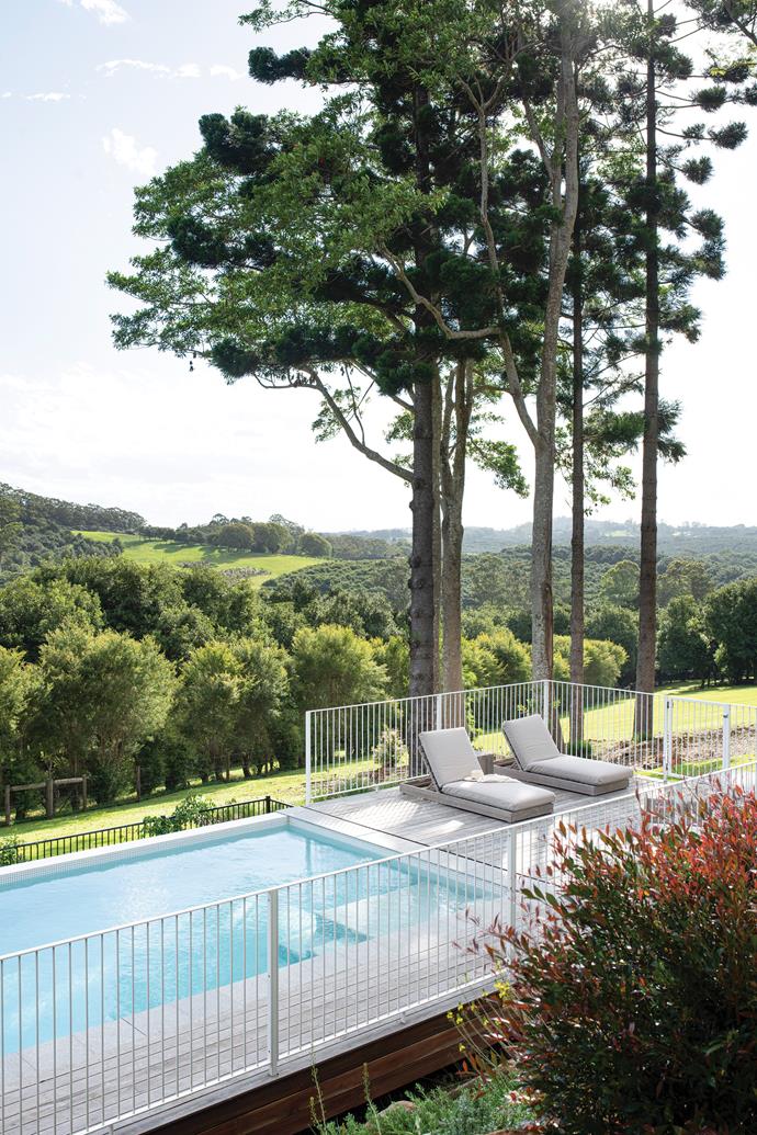 Overlooking the Byron hinterland region, the chemical-free backyard pool of this [low-tox, sustainable home](https://www.homestolove.com.au/sustainable-home-byron-hinterland-23565|target="_blank") offers plenty of opportunities to linger in the afternoon sun, including two sunloungers from Eco Outdoor.