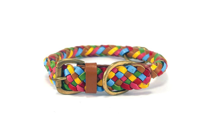 **[Tonto Collar in Lollypop, $63 (medium), Georgie Paws](https://georgiepaws.com/products/tonto-collar-lollypop|target="_blank"|Rel="nofollow")**<br>
This handmade buffalo leather collar features an eight plait design in bright and happy tones. Soft, strong and durable, your four legged friend can still enjoy rough and tumble play without fear of damaging this collar. **[SHOP NOW](https://georgiepaws.com/products/tonto-collar-lollypop|target="_blank"|Rel="nofollow")**