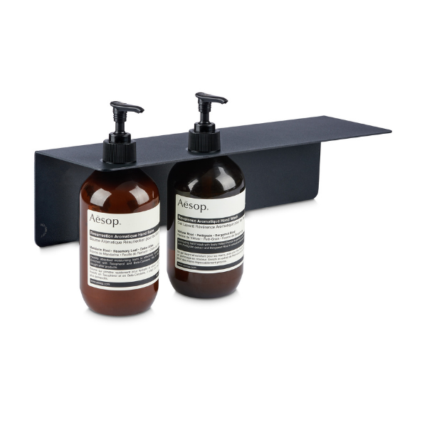 **[Shelf with double soap dispenser holder 40cm in Black, $99, Designstuff](https://www.designstuff.com.au/product/designstuff-shelf-w-double-soap-dispenser-holder-40cm-black/|target="_blank"|rel="nofollow")**<br>
With a sleek, powder-coated stainless steel, this double soap dispenser holder is both design- and function-led, providing plenty of room for your favourite soap and moisturiser with enough space for bar soap or a washcloth. **[SHOP NOW](https://www.designstuff.com.au/product/designstuff-shelf-w-double-soap-dispenser-holder-40cm-black/|target="_blank"|rel="nofollow")**