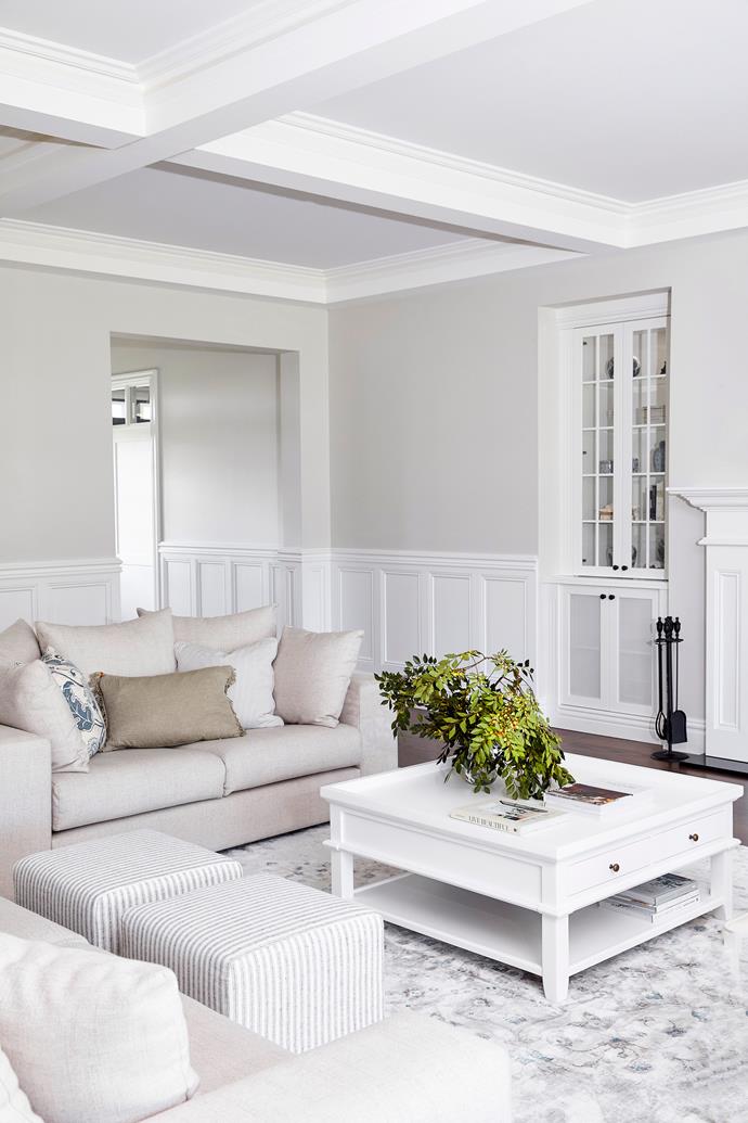 The panelling uses Intrim's finely crafted timber mouldings*, painted in Dulux Vivid White for a crisp, clean look and subtle contrast to Dulux Gazebo White on the walls. **Wainscoting: Skirting (SK26A IN 185M) Inlay mould (IN02) Chair rail (CR19) all [Intrim Mouldings](https://intrimmouldings.com.au/|target="_blank"|rel="nofollow").*