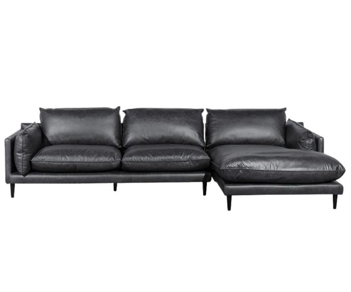 **[Lucio 4-seater right chaise leather sofa in charcoal, $4131 (usually $4590), Interior Secrets](https://www.interiorsecrets.com.au/products/lucio-4-seater-right-chaise-leather-sofa-charcoal?variant=31924011434095|target="_blank"|rel="nofollow")**<br>
Streamlined and minimalist, this 4 seater sofa with chaise makes the the ultimate addition to any contemporary-style interior. Spacious in size, the aniline leather retains the hide's natural elements for organic appeal. **[SHOP NOW](https://www.interiorsecrets.com.au/products/lucio-4-seater-right-chaise-leather-sofa-charcoal?variant=31924011434095|target="_blank"|rel="nofollow")**