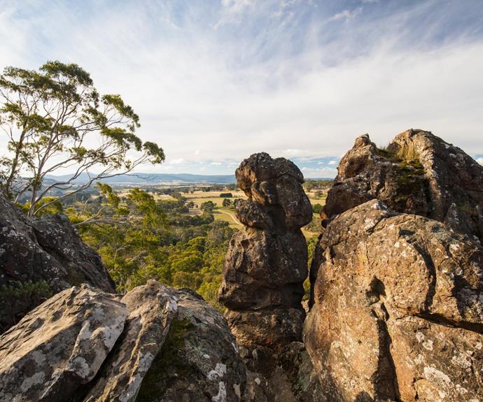The peak of Hanging Rock provides sublime views over the sprawling Victorian countryside.