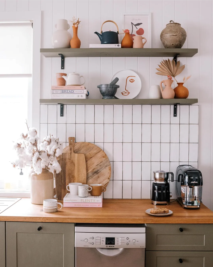 A Lavazza A Modo Mio SMEG capsule coffee machine sitting pretty in the [home of DIY style queen, Geneva Vanderzeil](https://www.homestolove.com.au/a-pair-and-a-spare-revived-a-brisbane-fixer-upper-18866|target="_blank").