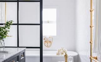 black-framed-shower-screen-with-brass-tapware