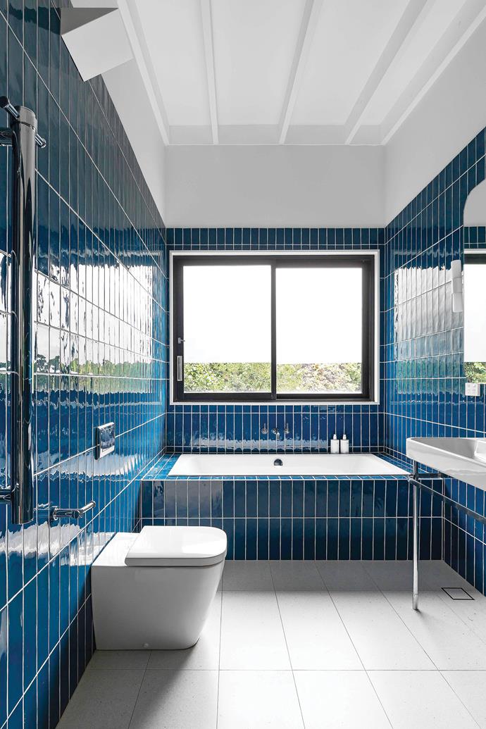 **BOYS' BATHROOM:** "Bathrooms are expensive, especially if you use stone and custom cabinetry," says Alexandra. "We were on a budget and chose [Duravit's](https://www.duravit.com/|target="_blank"|rel="nofollow") wall-hung Happy D vanity to reduce the need for cupboards."