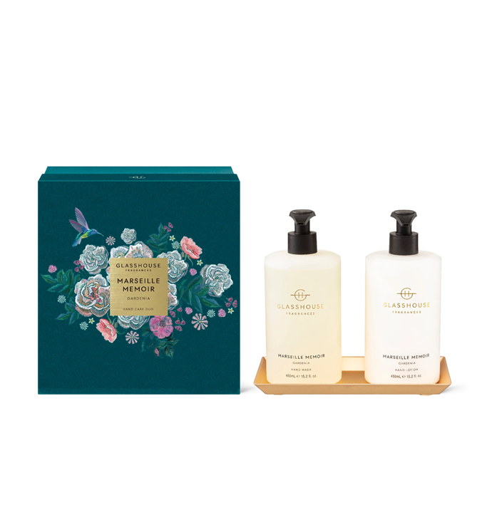 **['Marseille Memoir' Gardenia Hand Duo gift set, $64.95
Glasshouse Fragrances](https://www.glasshousefragrances.com/products/limited-edition-marseille-memoir-hand-care-duo|target="_blank"|rel="nofollow")**

"Washing your hands will become your favourite pastime with this delightful duo waiting for you at the bathroom basin. Gardenia, citrusy Neroli and breezy Apple Blossom combine to create the most uplifting scent that stays with you thanks to the fragrant and softening hand cream." - *Olivia Clarke - Digital Managing Editor*