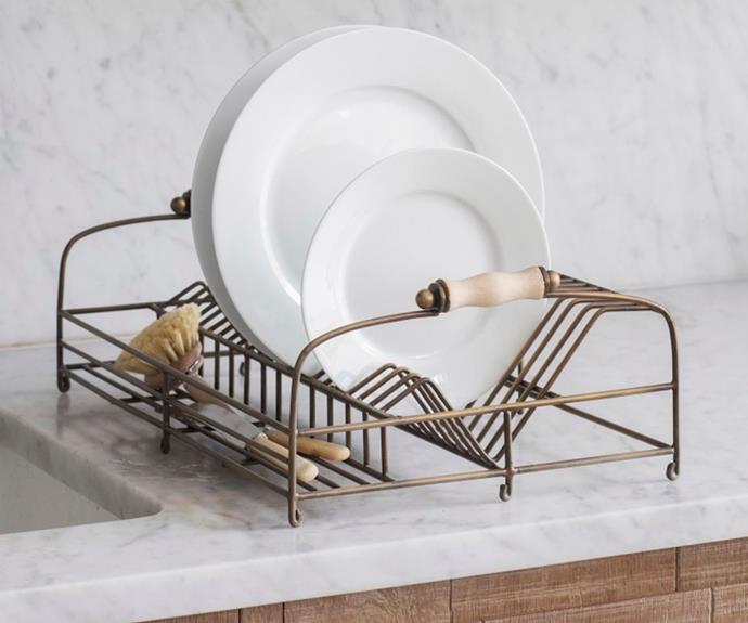 **[ Antique look dish rack in Bronze, $241, Hard to Find](https://www.hardtofind.com.au/210271_antique-look-dish-rack|target="_blank")**

"Now I might be starting to show my age with this one, but when you live in an apartment like mine that doesn't have a dishwasher, there are going to be times when you have a stack of dishes piled up next to your sink. Wouldn't it be nicer, if they were displayed on an antique-looking brass rack? A girl can dream. " - *Emma Breislin - Senior Content Producer*